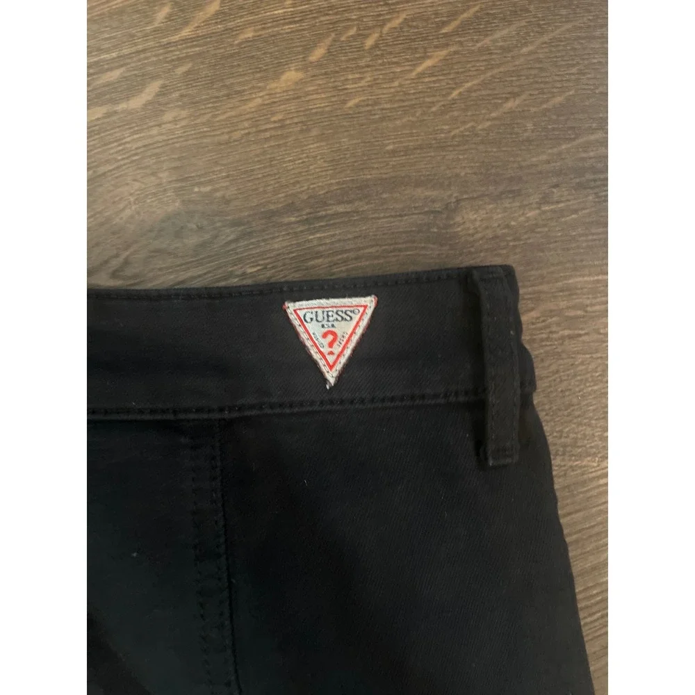 Guess Black Denim Button Front Mini Skirt Raw‎ Hem  Size Medium Women